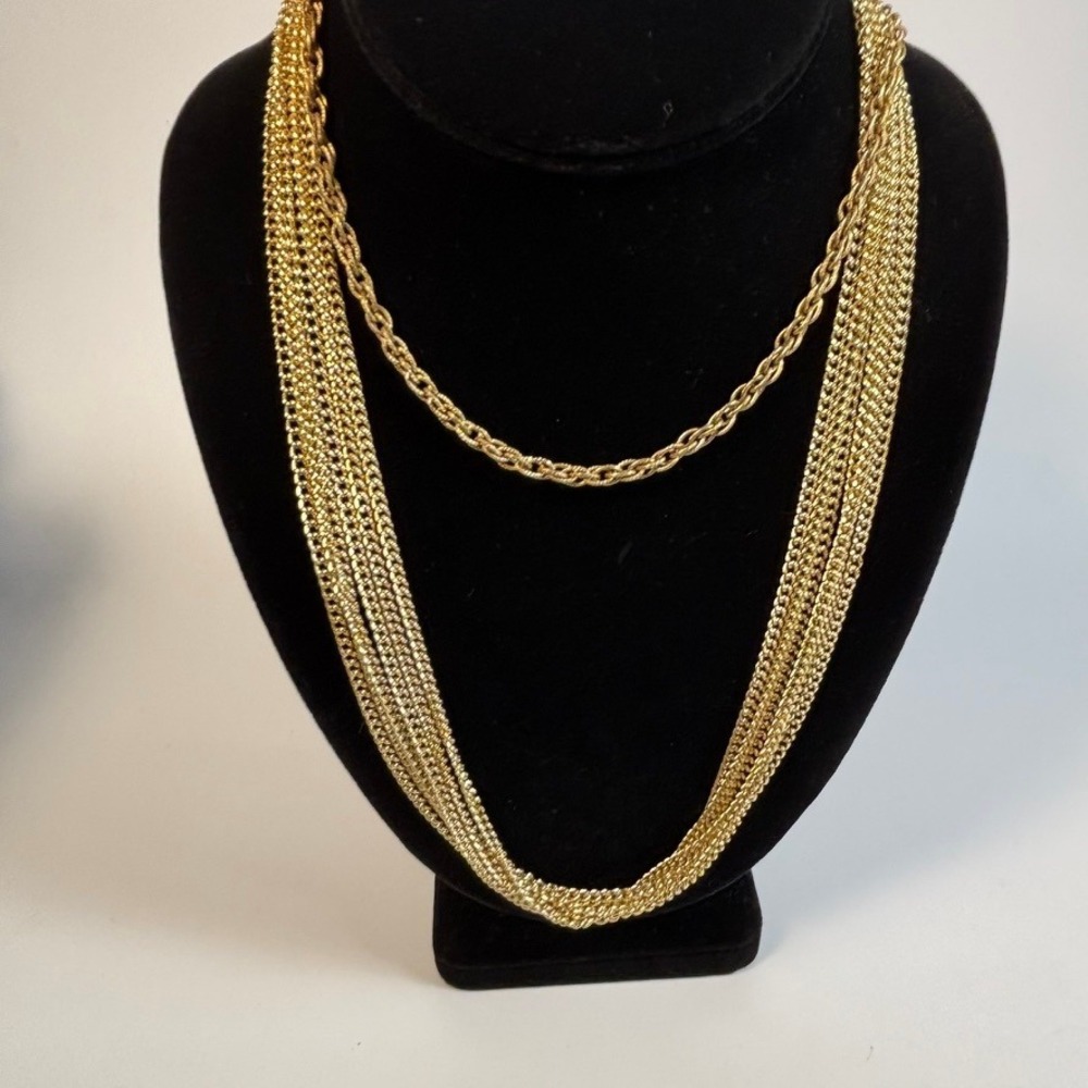 Sarah Coventry Necklace Set Gold Multi Strand Rope Chain Vintage Boho Statement